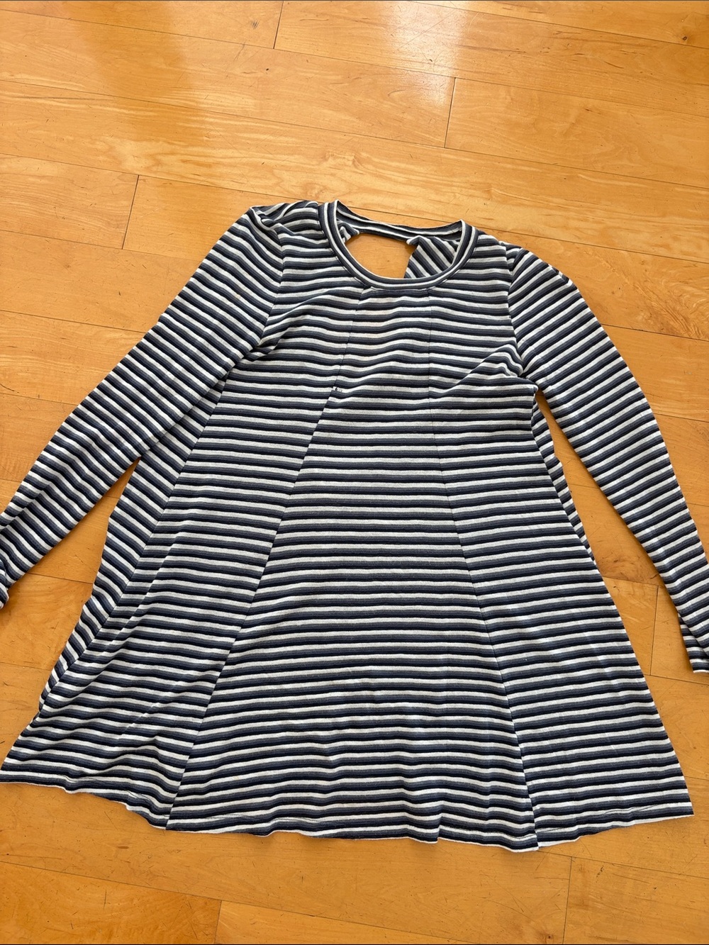 BCBGeneration Navy and White Striped Long-Sleeve Swing Dress